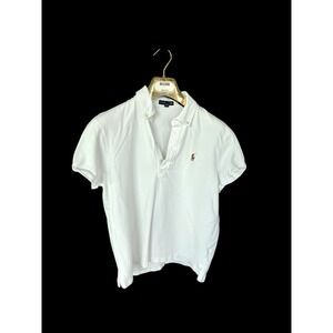 Ralph Lauren Polo Shirt Womens XL White Cuff Sleeve Flesh Pony Logo